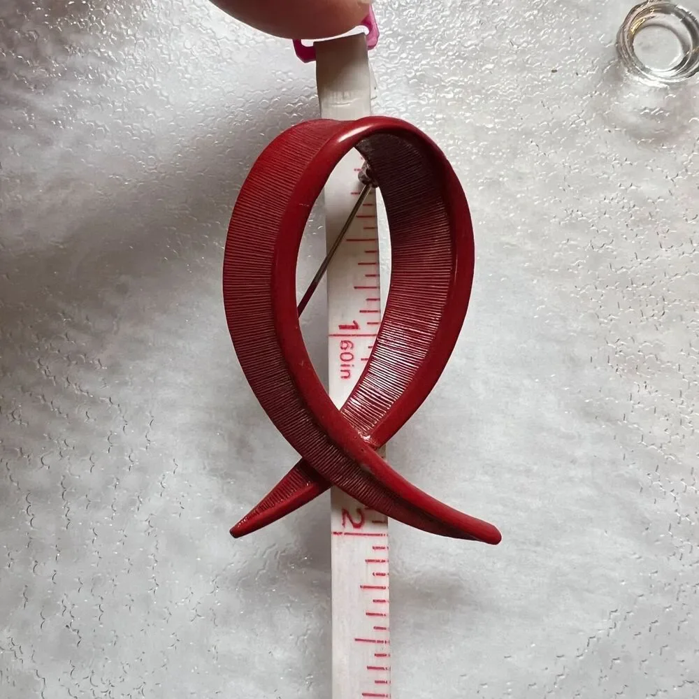 Vintage Monet Heart Disease Ribbon Brooch Pin Fashion Jewelry Red